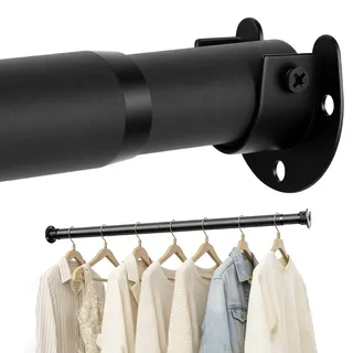 NUTKIT Kleiderstange Ausziehbar, 32mm Garderobenstange,43–142cm Verstellbar | Teleskopstange Kleiderstangen, Teleskop Kleiderstange Wandmontage für Garderoben Schrank und Kleiderschrank (Schwarz)