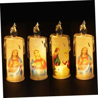 HOMSFOU 1 Satz Katholisches Kerzenlicht Flammenlose Led-Katholische Kerzen Spitzkerzen Dekorative Kerzenlampe Christliche Kerze Heiliges Herz Kerzenlampe Lichter Elektrisches