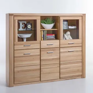 Esszimmer Highboard aus Kernbuche teilmassiv und Glas 140 cm hoch