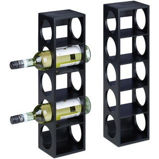 Relaxdays Weinregal für 5 Flaschen, 2er Set, Weinständer Bambus, HBT 53 x 14 x 12 cm, Weinhalter stehend, Küche, schwarz