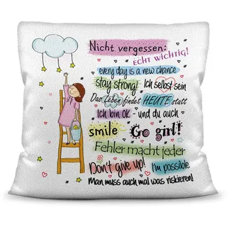 PR Print Royal Kuschel-Kissen mit Spruch inkl. Füllung für Mädchen - Go Girl - Kissen Weiß flauschig (40cm x 40cm)