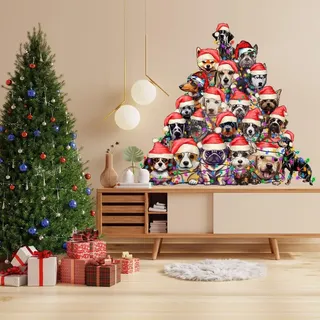 Decords Wandtattoo – lustiger Weihnachtsbaum aus Hunden, 381 x 351 cm
