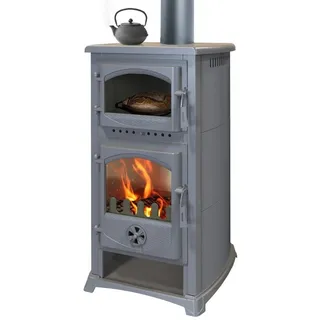 trgo Kaminofen mit Backfach und Herdplatte Cucina grau - 9,7kW