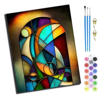 XIAOYOUQIAN Abstrakte Geometrische Kunstmalerei,Art Malen Nach Zahlen Erwachsene,Diy Handgemalt Ölgemälde Leinwand Set Für Home Haus Deko,(40X50Cm),Mit Rahmen