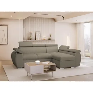MIRJAN24 Ecksofa Boston Mini Premium Cord 2RLC, mit Bettkasten und Schlaffunktion, Verchromte Metallfüße, Einstellbare Kopfstützen beige