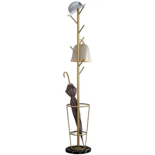 Qxmiguel Garderobenständer Bodenstehende Garderobe aus Metall for den Eingangsbereich unten mit Halterungshalter, Baum-Design for Wohnzimmer, Schlafzimmer, Büro kleiderständer(Gold+black)