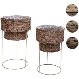 2er-Pflanzentopf-Set HWC-Q45, Pflanzkasten Pflanzkübel Blumentopf, Metall Wasserhyazinthe ~ dunkelbraun, Gestell beige