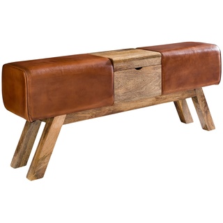 KADIMA DESIGN Retro Sitzbank, Echtes Leder, Holzbeine, 120 cm - Stilvoll & Komfortabel mit Stauraum