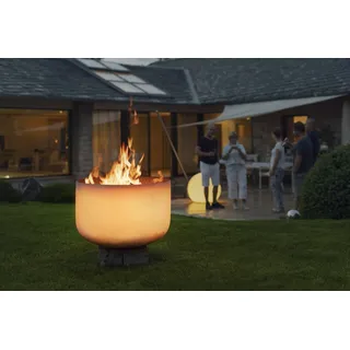 Quarzglas Feuerschale QFlame QSet Edelstahl Ø 71 cm mit Inox Sockel und Deckel