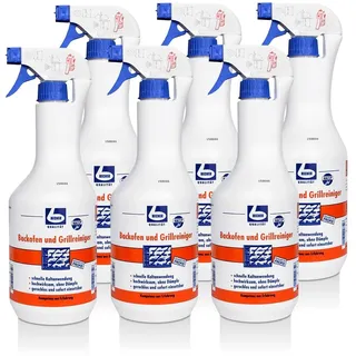 6 x DR. BECHER Backofen und Grillreiniger in 1 L Sprühflasche | löst gründlich und wirksam eingebrannte Verschmutzungen + Gratis Thank you Aufkleber