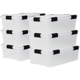 Iris Ohyama, 30L wasserdichte Aufbewahrungsboxen aus Kunststoff mit Deckel, 6er-Set, DDAT-LS, transparent, stapelbar, Verschlussclips – B59 x T39 x H19 cm