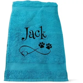 Wuff-Dogsworld Hundehandtuch mit Namen Bestickt Größenwahl Liebe Hund Tier Katze Herz Handtuch saugfähig Welpe Geschenk Züchter Welpenkäufer Pfotentuch