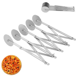 Teigschneider, 5 Räder Justierbar Kuchenteiler Pizzaschneider Edelstahl Doppelschneider Verstellbar Pizzaschneider Multi-rund-Teigschneider Rad-Gebäckschneider Teiggitter Rollenschneider (L)