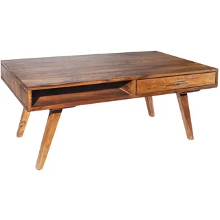 invicta INTERIOR Handgearbeiteter Couchtisch Retro 100cm Sheesham mit 2 Schubladen Wohnzimmertisch Tisch