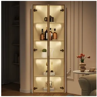 Odikalo Vitrine Vitrinenschrank Eckvitrine Glasvitrine mit LED & Regal (62x35x160–Weiß mit integriertem Lichtband staubdichte Vitrine aus gehärtetem Glas gefertigt Eckvitrine elegante Glasvitrine–Vitrine Bücherregal Weinschrank) weiß