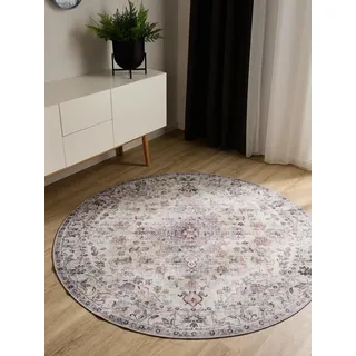 benuta Teppich George, rund, Höhe: 5 mm, Vintage-Look, Kurzflor, Teppich Wohnzimmer, Schlafzimmer, Waschbar bunt rund | Ø 120 cm x 5 mm