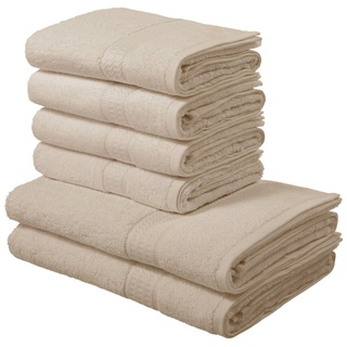my home Handtuch Set Juna, Duschtücher, Handtücher, Walkfrottee (Set, 6-St), Handtuch-Set, mit Bordüre, Handtücher in Uni-Farben, 100% Baumwolle beige