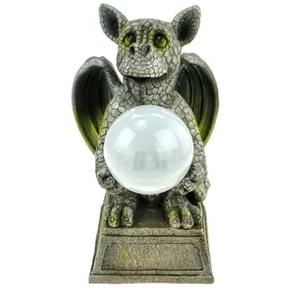 Kremers Schatzkiste Drachenkind mit Solarkugel 30cm Drache Handbemalte Gartenfigur