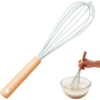 Nova Salbeigrüner Silikon-Schneebesen mit Rundem Holzgriff