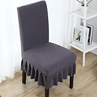 Ricemru Anthrazit Stuhlhussen 4er Set mit Rüschen Landhaus Universal Stuhlbezug Beschützer Dicker Stoff Stretch Stuhlüberzug Abnehmbare Waschbar Stuhl Bezug Esszimmerstühle Schwingstuhl Hohe Lehne