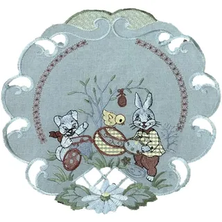 Westernlifestyle Tischdecke Osterhasen silber / grau Tischläufer Mitteldecke Deckchen bestickt 40 Ø