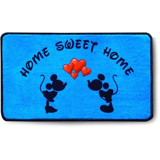 J.Ehonace Mickey Minnie Mouse Teppiche – 43.2x76.2 cm niedlicher roter Herz-Teppich, rutschfest, für Zuhause, Süßes Zuhause, blaue Cartoon-Willkommensmatte, Heimdekoration, Teppiche