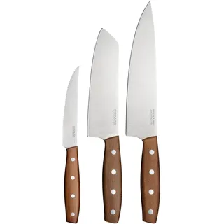 Fiskars Folken Messer-Set, 3-teilig, Kochmesser | Santokumesser und Tomatenmesser, Klingen aus deutschem Edelstahl, Griffe aus FSC-zertifiziertem Ahornholz, 1075689