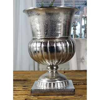 MichaelNoll Vase Blumenvase Gefäß Pokalvase Dekovase Aluminium Silber Luxus, Deko Modern aus Metall, Wohnzimmer und Küche, L 35 cm