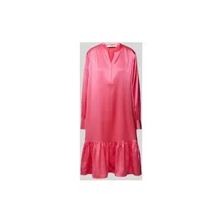 Knielanges Seidenkleid mit Tunikakragen, Pink, 38