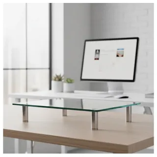 Mucola Monitor-Halterung Monitorerhöhung Bildschirmerhöhung Tisch TV Aufsatz Glasaufsatz Glas, (bis 0 Zoll, Stück, Premium-Monitor Tisch, Sicherheitsglas) weiß 70 cm