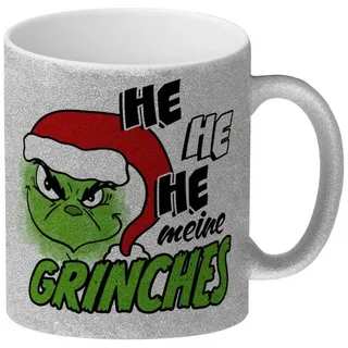 speecheese Tasse Weihnachtsmuffel Glitzer Kaffeebecher mit Spruch He meine Grinches