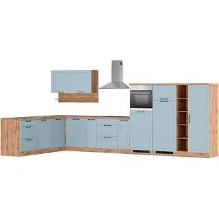 kochstation Winkelküche L-Form 240 x 440 cm blau
