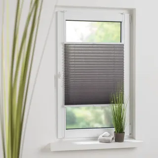 Liedeco® Plissee verspannt mit Klemmträger / 45x150 cm (Breite x Höhe) grau/lichtdurchlässig Blickdicht stufenlos verstellbar/leichte Innen-Montage ohne Bohren / 123 montiert/farbig zum Klemmen