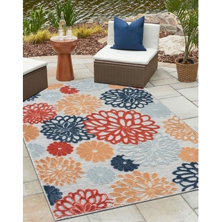 Teppich MY-RUG Outdoor-Teppich "Bramble" 300X200 cm, bunt, Wohnando, rechteckig, Höhe: 8 mm, mit floralem Hoch-Tief-Design, für draußen, sommerlich bunt grau