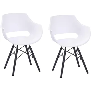 SAM 2er Set Schalenstuhl Lea, Weiß, ergonomisch geformte Sitzschale aus Kunststoff, bequemer Esszimmerstuhl im Retro-Design, schwarzes Holzgestell