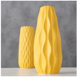 BOLTZE Tischvase 2er Set Vase Luana, gelb, Steingut, matt gelb