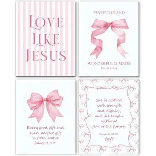 ZenithAura Ästhetisches Zimmerdeko Poster Rosa Schleife Jesus Wandkunst Dekoration, Helle Rosa Schleife Christliches Zimmer Schlafzimmer Badezimmer Studentenwohnheim