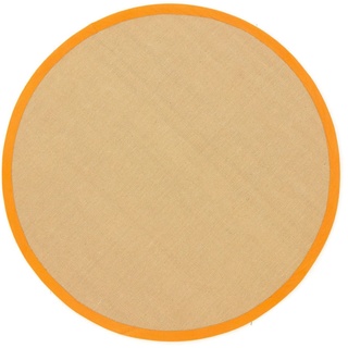 Sisalteppich Sisal, carpetfine, rund, Höhe: 5 mm, mit farbiger Bordüre, Anti-Rutsch Rückseite orange Ø 80 cm x 5 mm