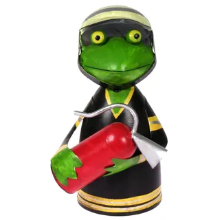 Zaunhocker Feuerwehr Frosch mit Feuerlöscher quer 21 cm Figur aus Blech Metall Brand 112 Garten Deko Balkon Dekofigur Pfostenhocker