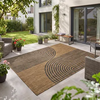 Teppium Outdoor Teppich Schwarz Natur Jute Optik 240x340 cm Balkon Terrasse Garten Wetterfest UV-beständig XL XXL Boho Design Flachgewebe Pflegeleicht Robust Modern