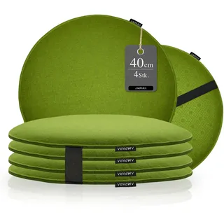 4er Set - Edle Stuhlkissen rund 40cm - rutschfest - Sitzkissen Filz, grün