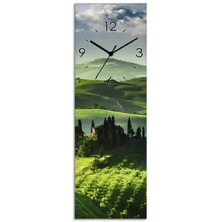 ARTLAND Wanddeko Wanduhr ohne Tickgeräusche Glas Quarzuhr 20x60 cm Rechteckig Lautlos Toskana Natur Landschaft Italien Sonnenaufgang S7NL