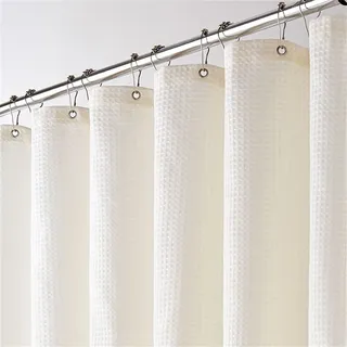 LINDONG Premium Waffel Stoff Duschvorhang 240x200cm Wasserabweisend Anti-Schimmel Badezimmervorhang, Beige 180x200cm