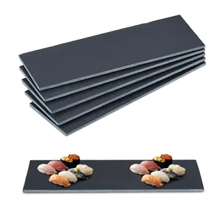 Relaxdays Schieferplatte 6er Set, 30 x 10 cm, Servieren von Käse & Desserts, Servierplatte zum Beschriften, anthrazit