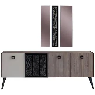Xlmoebel Sideboard Esszimmer-Möbelset mit Sideboard und Spiegel aus Holz (Set Sideboard + Spiegel), Hergestellt in Europa grau