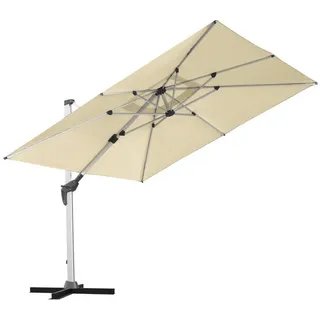 anndora Ampelschirm Sonnenschirm aus Aluminium, LxB: 300,00x300,00 cm, mit Metallkreuz, wasserabweisende Beschichtung - 360° schwenkbar - Kurbelmechanik beige