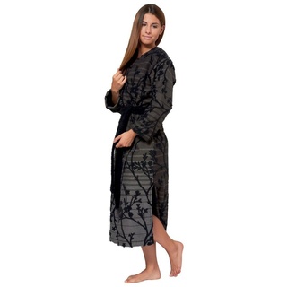 Lasa Home Damenbademantel, Baumwolle, Kimono-Kragen, Gürtel, Modisches Design braun|schwarz M