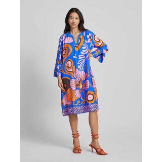 Kleid aus Viskose mit Allover-Muster, Blau, L