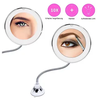 feinlux Schminkspiegel Kosmetikspiegel Vergrößerungsspiegel mit 10-fache (Packung, LED Beleuchtung Saugnapf Kosmetikspiegel), Geeignet für Make-up, das Einsetzen von Kontaktlinsen weiß