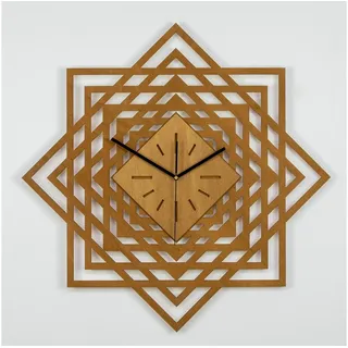 ORNAMENTI Wanduhr Grosse, moderne, geometrisch, holz, hingucker Wanduhr, weiss, schwarz (ohne Ticken, Wanddeko, Holzdeko, 3 Größen 40, 50, 60 cm) braun 40 cm